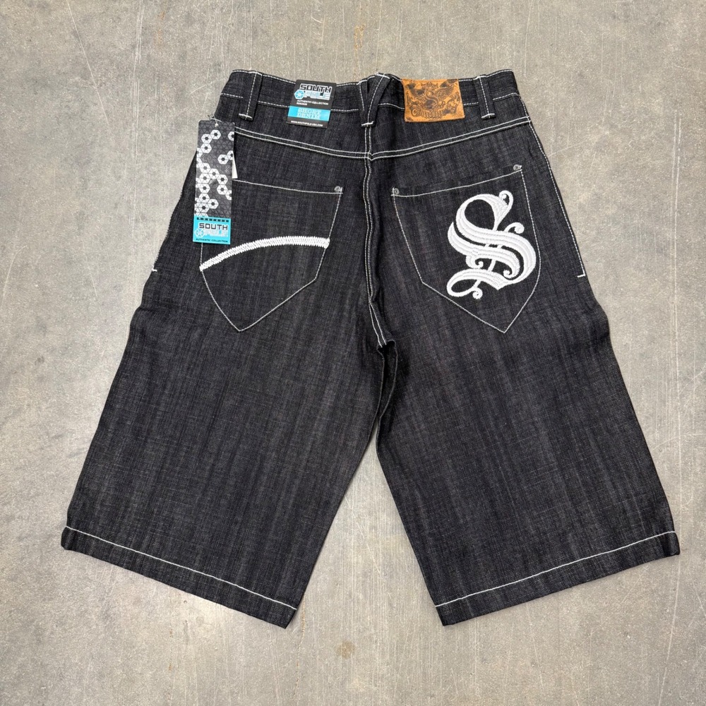 Southpole Black Denim Shorts Baggy Y2K Contrast Stitch NWT Mens Size 34